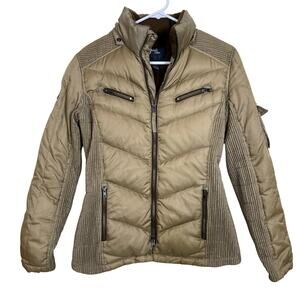 Goode Rider Equestrian Jacket Womens Quilted Zip Puffer Moto Style Tan Small GUC